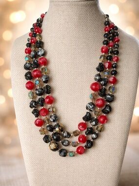 Vintage 3-Strand Japan Beaded Necklace – Sugar Beads & AB Crystal
